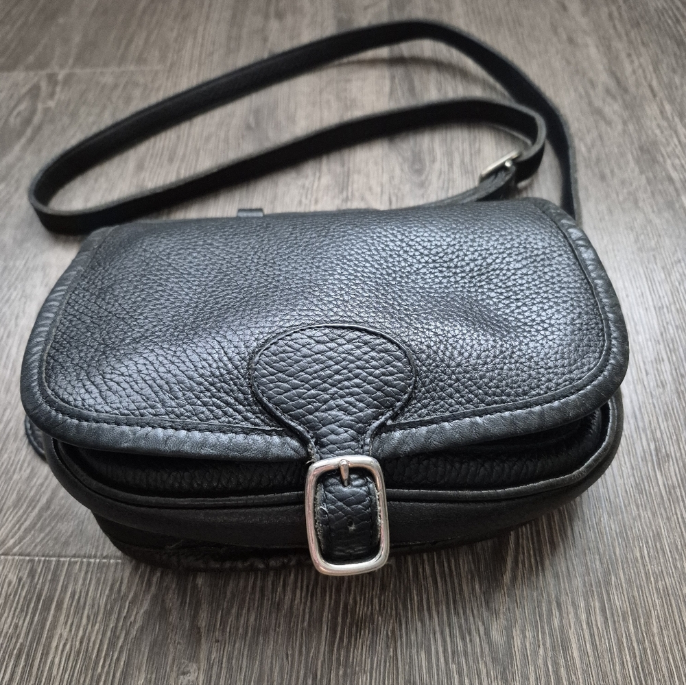 Roots Black Pebbled Leather Saddle Bag Shoulder Crossbody Bag. Vintage 80s - Picture 2 of 13